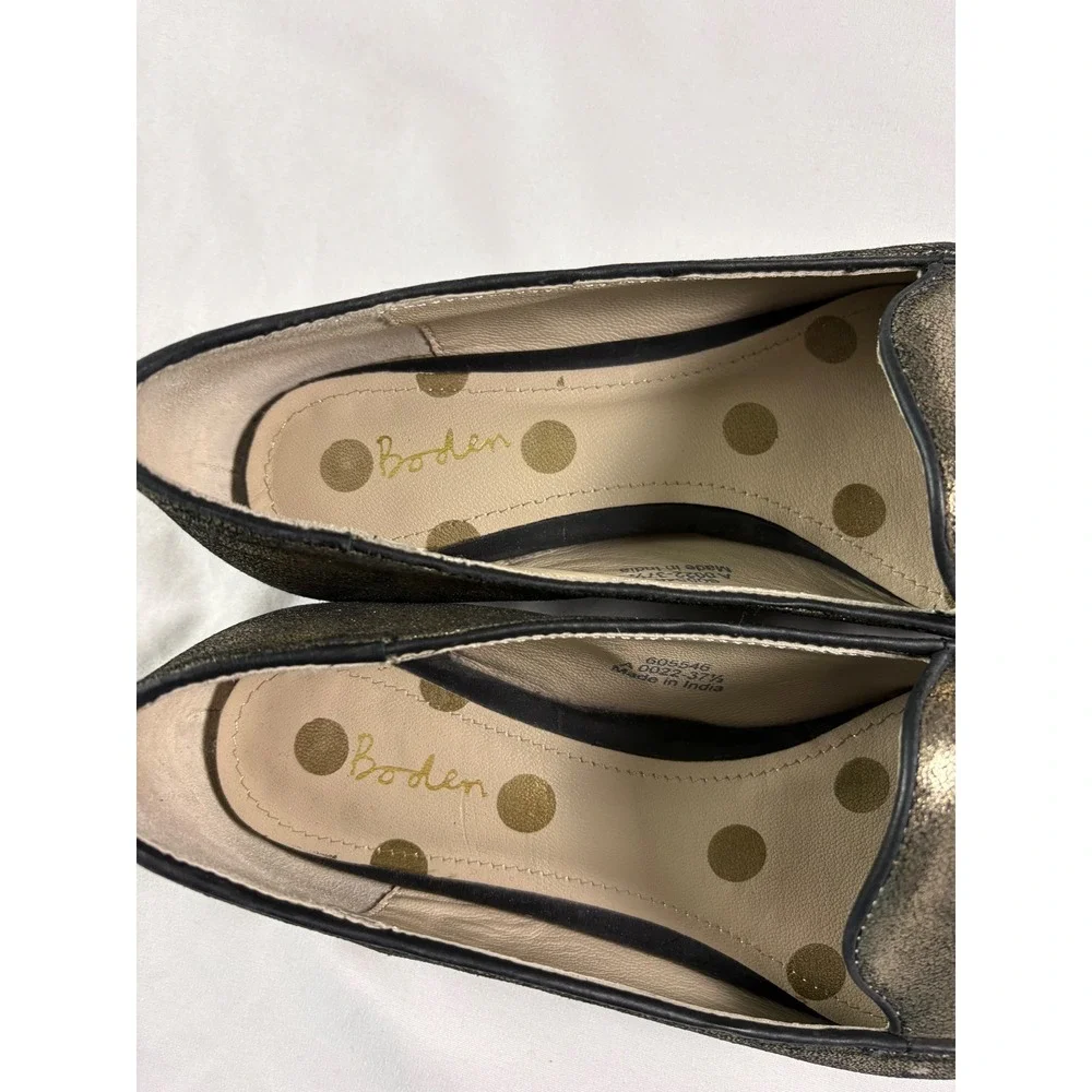 Boden Ines Tassel Loafers 37.5 US 6.5 Metallic Gold‎ Leather Flats Preppy Whimsy